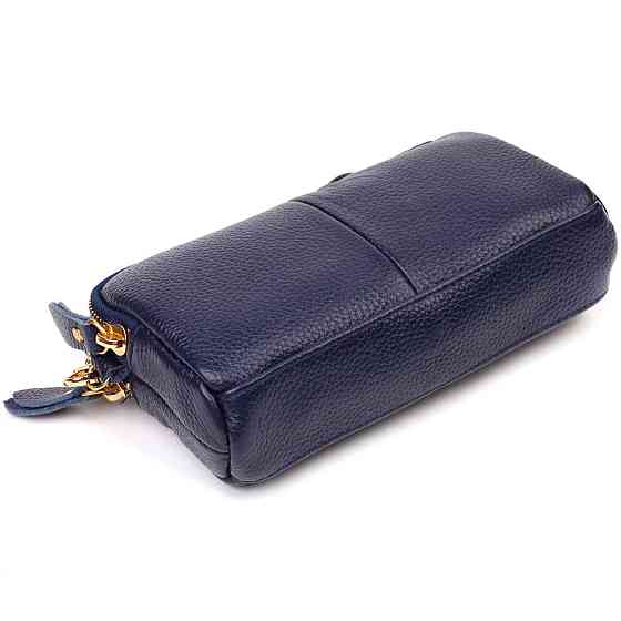 Компактний жіночий клатч на два відділення з натуральної шкіри 22089 Vintage Синій Київ