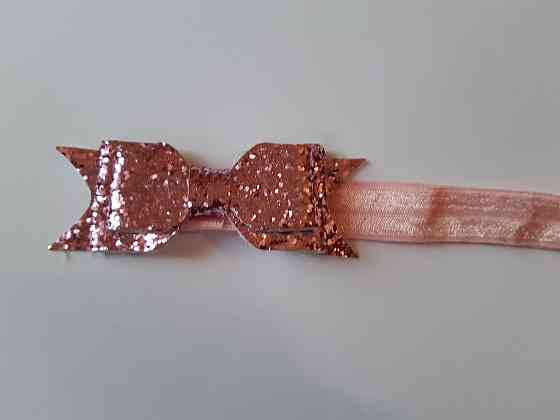 Пов'язка дитяча з блискітками світло-рожева - розмір універсальний (на резинці), бантик 9см Київ