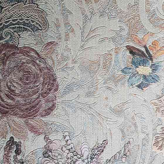 Шпалери метрові вінілові на флізеліні Yuanlong Samsara бароко квіти вензель сині коричневі на блакитному Київ