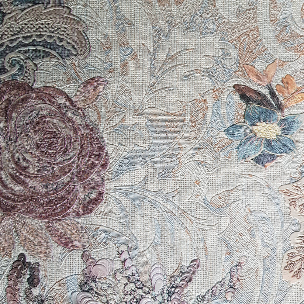 Шпалери метрові вінілові на флізеліні Yuanlong Samsara бароко квіти вензель сині коричневі на блакитному Київ - фото 3