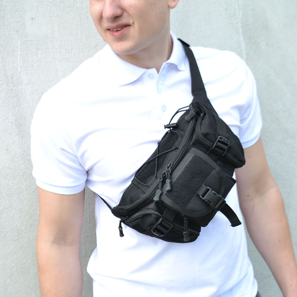 Нагрудная сумка мужская тактическая черная, Нагрудная сумка мужская тактическая тканевая EC-31 Львов - изображение 7