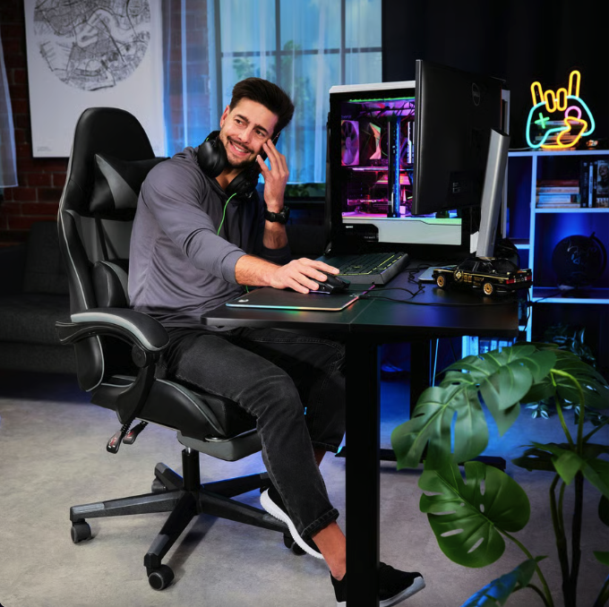 Кресло геймерское с подушками Ragazo усиленное до 150 кг компьютерное игровое офисное для ПК Черное с серым Киев - изображение 2