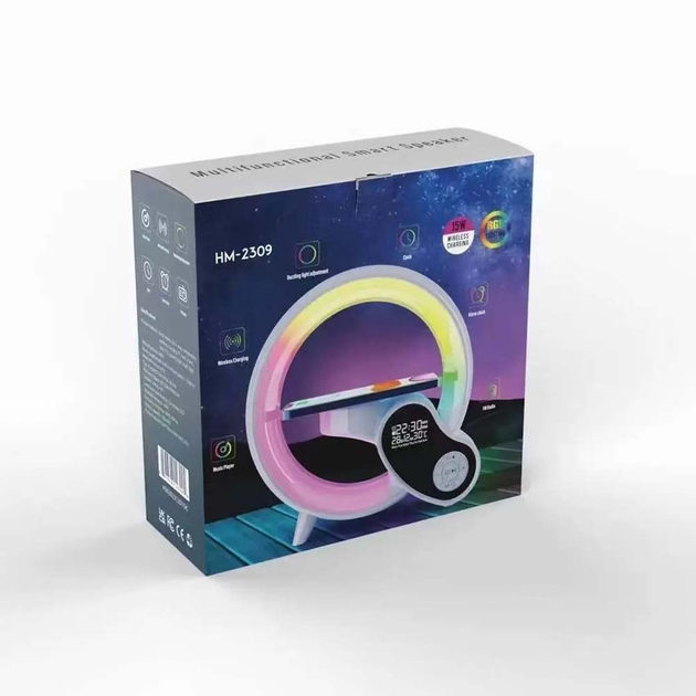 Настільна смарт лампа-нічник з бездротовою зарядкою та Bluetooth-колонкою G-Smart HM-2309 7в1 (Біла) Вінниця - фото 3