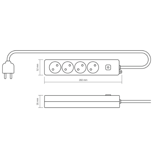Мережевий подовжувач без заземлення 4 розетки 5м з кнопкою білий Oncord Videx Житомир - изображение 2