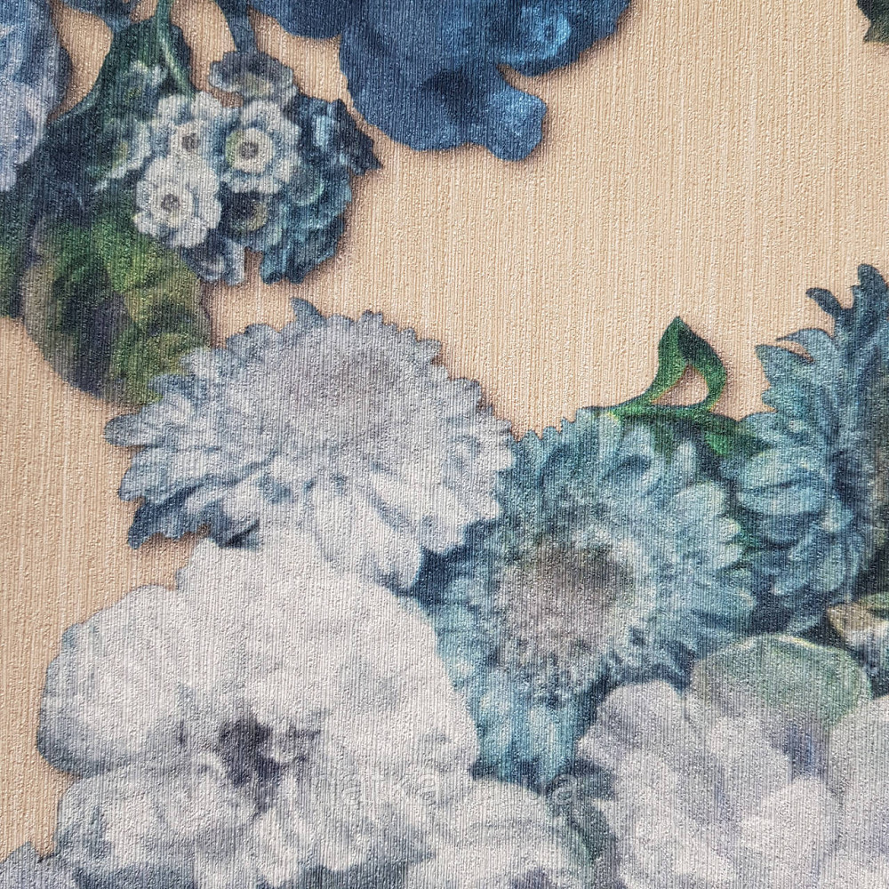 Шпалери метрові вінілові на флізелін дизайнерські Erismann Elle квіти листя сині бузкові на пісочному Київ - фото 3