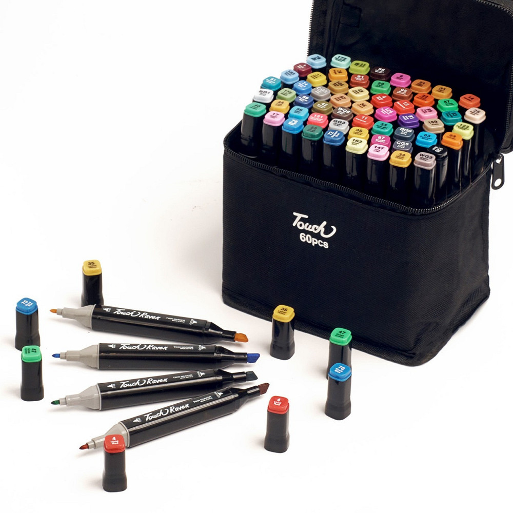 Большой набор скетч маркеров 60 цветов Touch Raven в черном чехле для рисования Каменец-Подольский - изображение 3