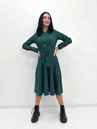 Вельветовое платье миди Ofelia 42-44, Трехнитка начес, Темно-зеленый Киев