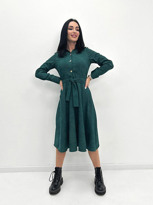 Вельветовое платье миди Ofelia 42-44, Трехнитка начес, Темно-зеленый Киев - изображение 4