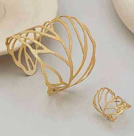 Браслет и кольцо в форме листьев золотистый набор женский открытый браслет манжета Киев