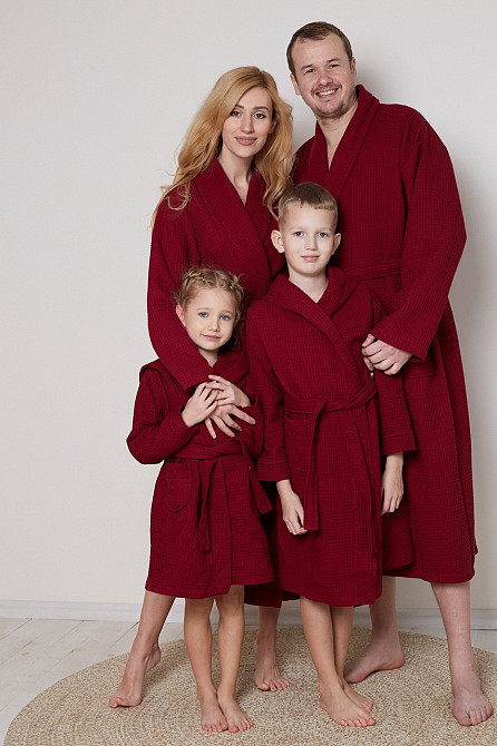 Мужской вафельный халат Ideal Textile длинный бордовый (56860594) Черновцы - изображение 3