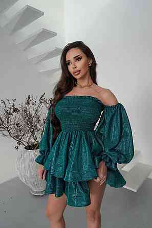 Женское романтическое праздничное платье, ткань: люрекс диско Зелёный, 44 Одесса