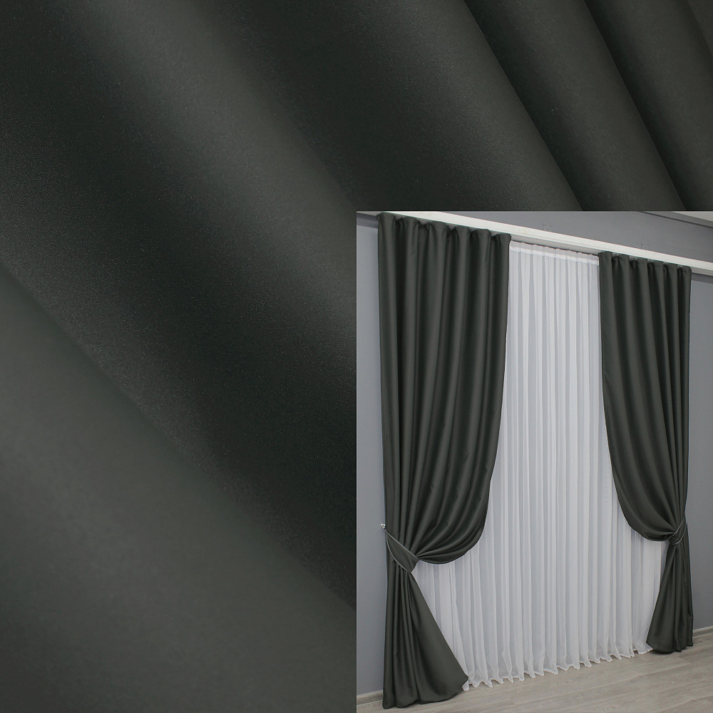 Комплект готовых штор VR-Textil Блэкаут Midnight № 1400ш Темно-серый 100х290 см 2 шт (31-690 Киев - изображение 1