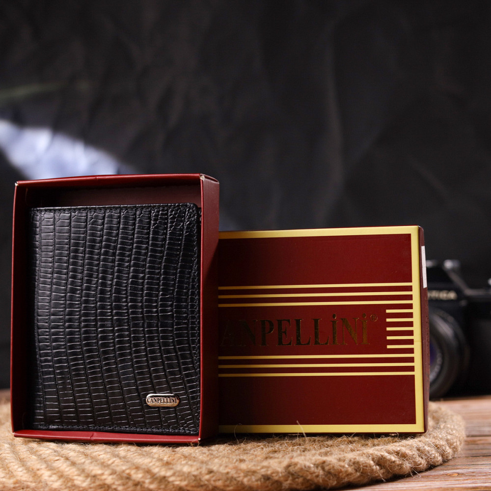 Мужское портмоне из натуральной фактурной кожи CANPELLINI 21501 Черное Киев - изображение 1