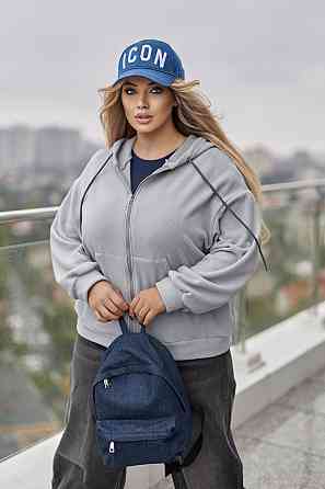 Тепла кофта худі оверсайз жіноча "Glen" | Норма та батал Сірий, 42-44 Київ