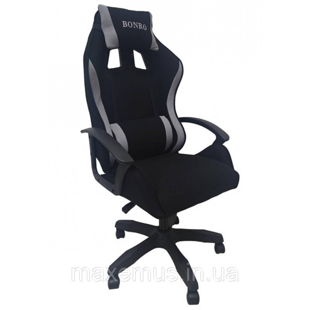 Геймерское кресло игровое с ткани для приставки профессиональное кресло компьютерное Bonro B-944 черно серое Мостиска - изображение 1