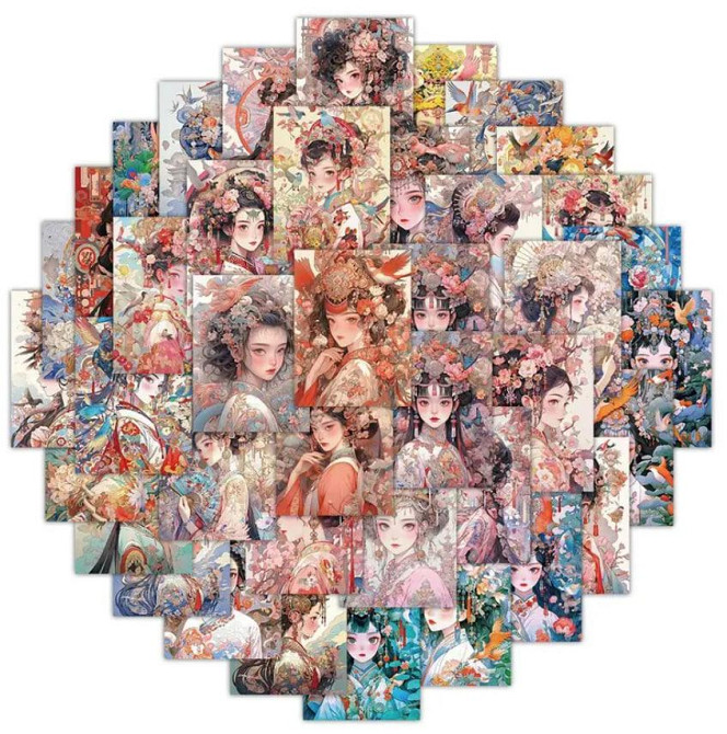 Винтажные наклейки в китайском стиле с изящными девушками, постеры-наклейки, стикерпак девушки набор Киев - изображение 4