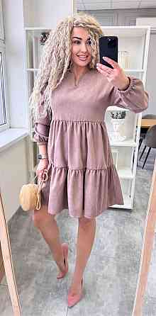 Женское базовое повседневное платье микро вельвет Беж, 42/44 Одесса