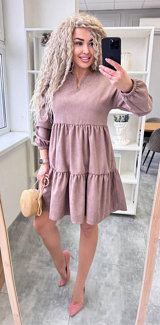 Женское базовое повседневное платье микро вельвет Беж, 42/44 Одесса - изображение 3