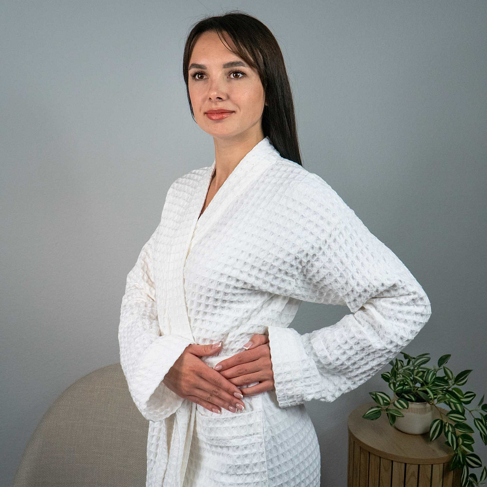 Вафельный халат женский воротник стойка с длинным рукавом YouStar 100% хлопок 380 г/м2 (Белый) XXL-XXXL Сумы - изображение 11
