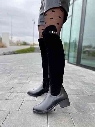 Vesna Ботфорти жіночі VESNA чорні шкіра+замша натуральна висота 53 см обхват гомілки 35-37 см ( Коломия