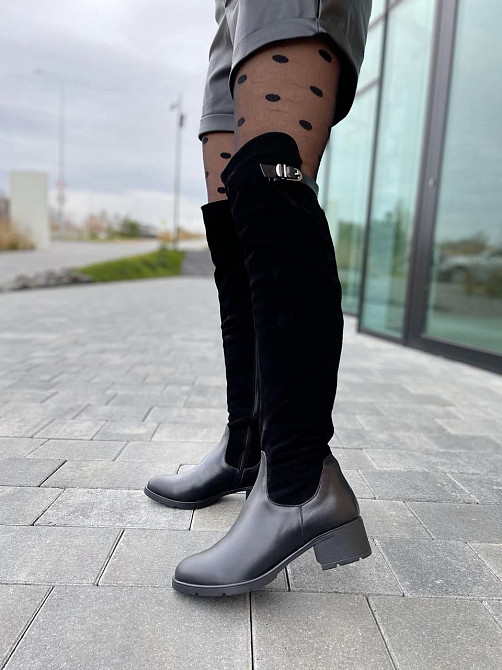 Vesna Ботфорти жіночі VESNA чорні шкіра+замша натуральна висота 53 см обхват гомілки 35-37 см ( Коломия - фото 5