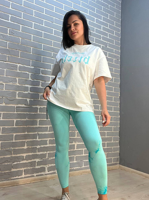 Лосини жіночі LADY HUREM 18160 мармурові пуш-ап широкий пояс утягуючі бірюзові, бірюзовий, M-L Київ - фото 2