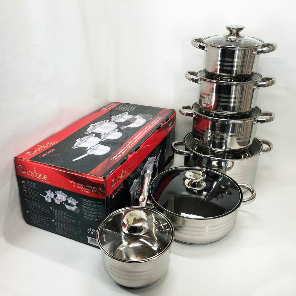 Комплект каструль UNIQUE UN-5036 12 шт, Набір посуду для будь-яких плит, Модні набори посуду CJ-59 Львів - фото 7