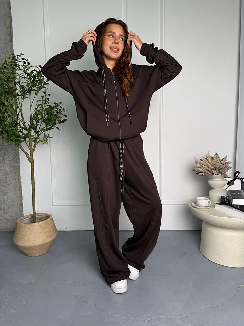 Женский стильный повседневный костюм двойка из качественной трехнитки диагональ Шоколад Одесса - изображение 8