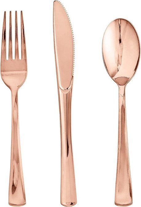 Набор пластиковых столовых приборов 18 шт качественных (ножи,вилки, ложки).Многоразовая посуда, розовое золото Каменец-Подольский - изображение 9