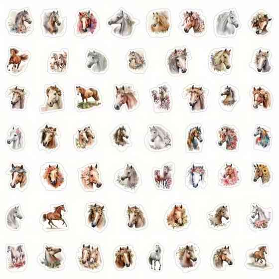 Набор стикеров с лошадьми в акварельном стиле – 50 шт Киев