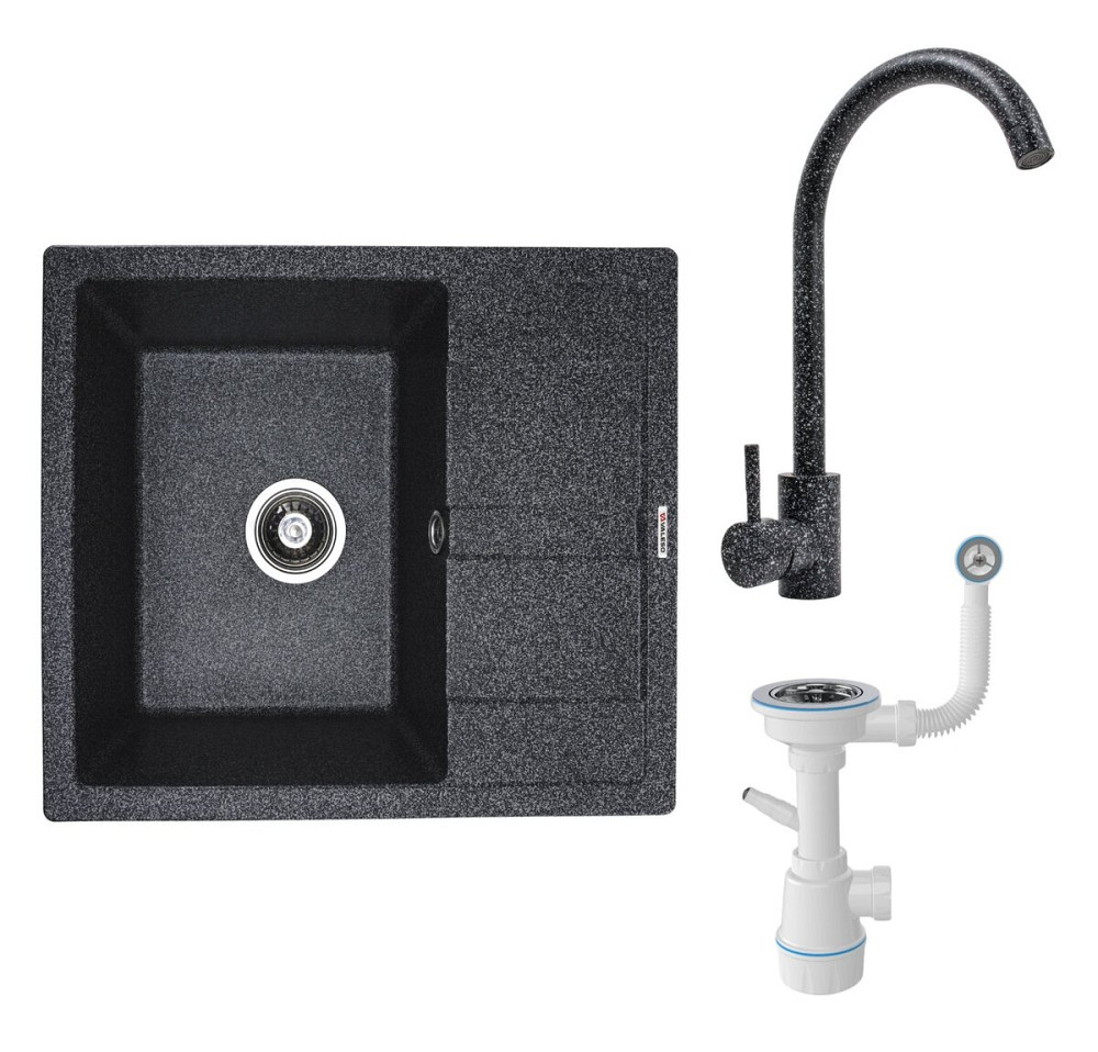 VALESO Комплект: Мийка ARIA 5851 графіт + Змішувач 56 B NESP графіт + Сифон 1041 Киев - изображение 1