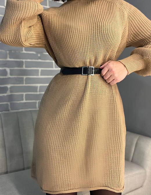 Платье женское Mix Ray 6641 свитер оверсайз средняя длина высокий ворот крупная вязка one size, карамель, one size Киев - изображение 2
