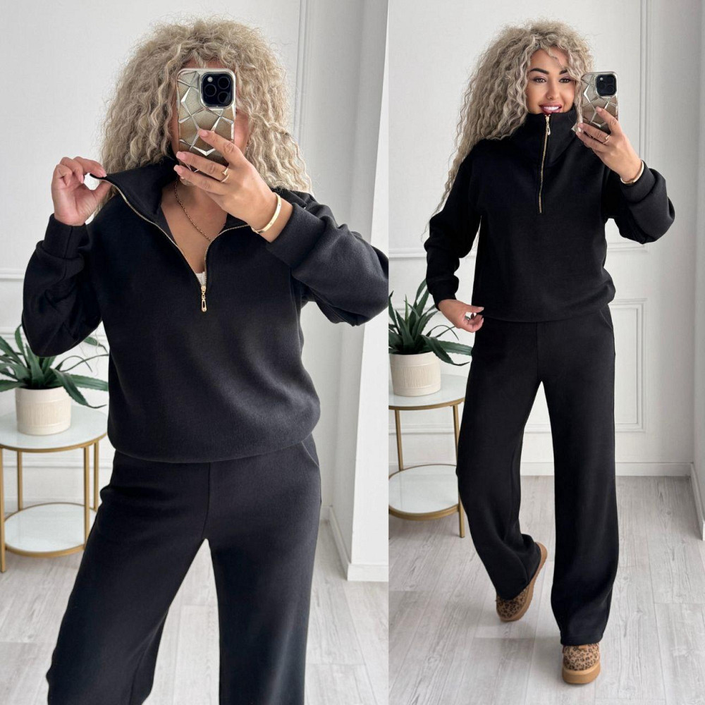 Женский стильный и теплый вязаный костюм осень-зима на трикотажной основе. Черный, 52/54 Одесса - изображение 9