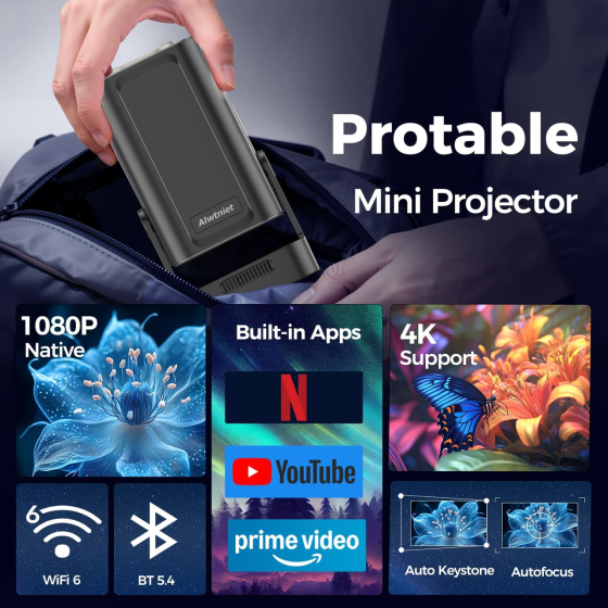 Видеопроектор Alwtniet HY310 4K Full HD Android 11. Ваш персональный кинотеатр с автокоррекцией и Wi-Fi 6 Киев