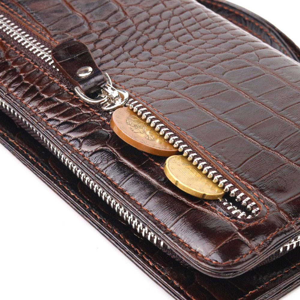 Функциональное портмоне клатч из натуральной кожи CANPELLINI 21536 Коричневое Киев - изображение 8