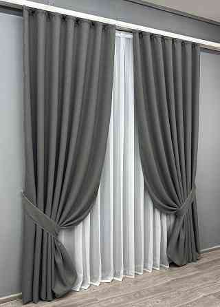 Комплект готових штор VR-Textil Льон-блекаут № 1220ш Сірий 200х270см 2 шт (32-297) Київ
