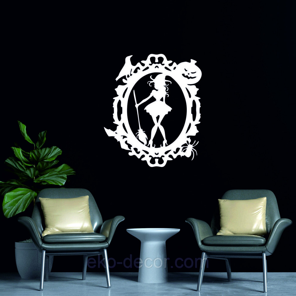 Декоративне настінне Панно «Ведьма з віником», Декор на стіну 50*43 см, Білий Київ - фото 3