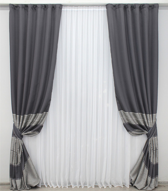Комплект готових штор VR-Textil Льон ANZIO № 1304ш Темно-сірий з сріблястим 140х305 см 2 шт (33-0632) Київ - фото 2