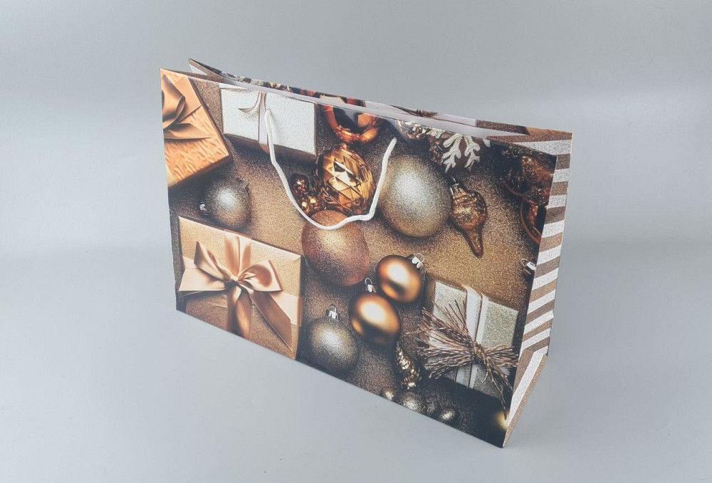 Картонные пакеты с ручками Гигант горизонтальные Новогодние  46*33*15-013 (12 шт) Харьков - изображение 1