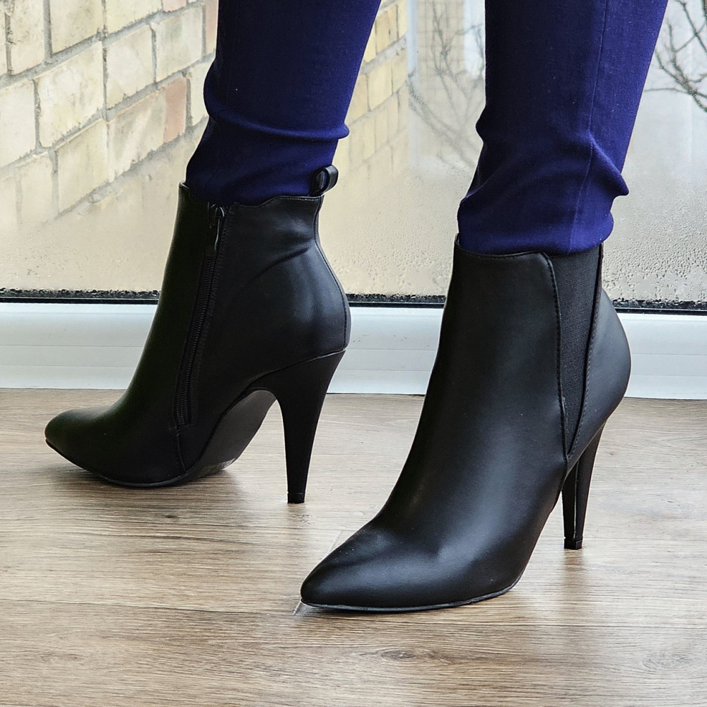 Жіночі Черевики Чорні на Каблуку Шкіряні Модельні Ботильйони (розміри: 36,37,38,39,40) — 60 Дніпро - фото 2