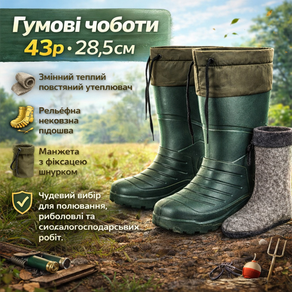 Рыбацкие водонепроницаемые сапоги 43р, Резиновые сапоги для огорода Резиновые для туризма ZH-17 Львов - изображение 15