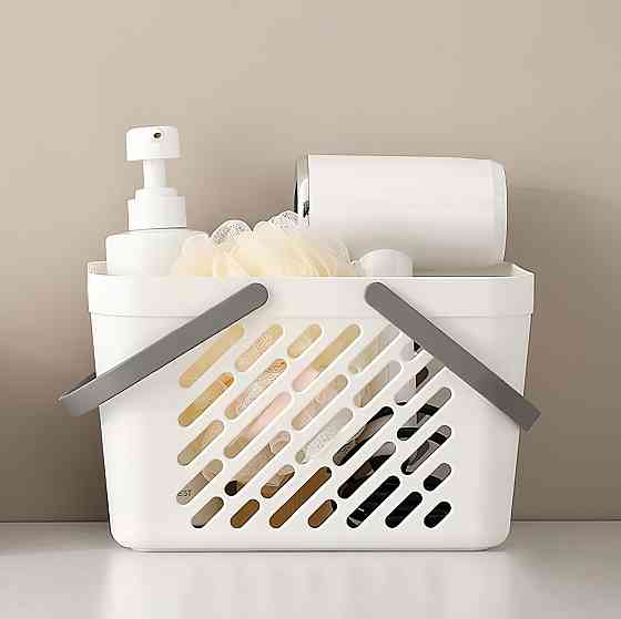 Пластиковий кошик для ванної кімнати 27×18×18см, органайзер для дому, кошик з ручками, білий колір Кам'янець-Подільський