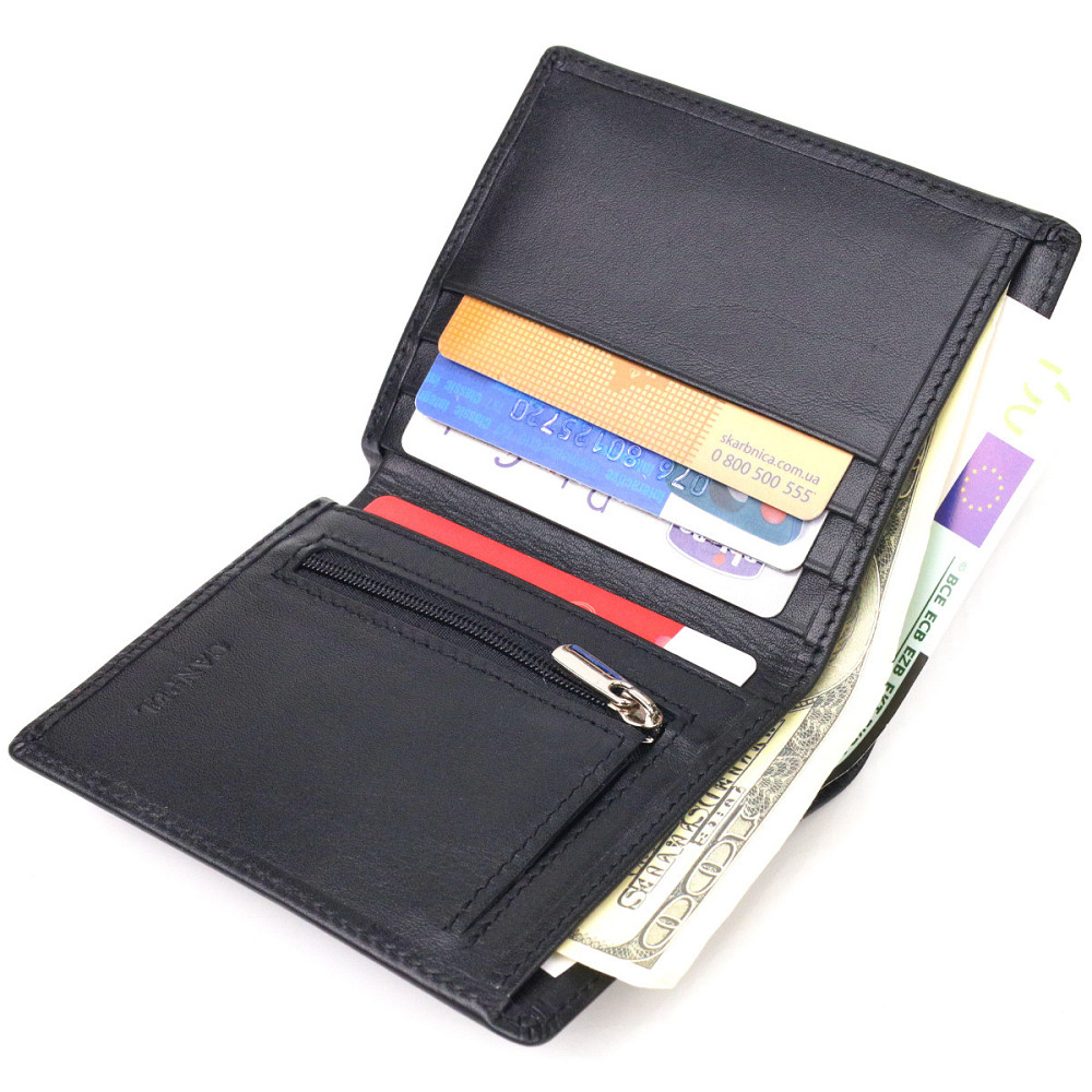 Чоловіче портмоне з натуральної гладкої шкіри CANPELLINI 21500 Чорне Київ - фото 6