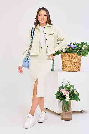 Женский стильный костюм двойка: жакет и юбка микровельвет Молочный, 48 Одесса