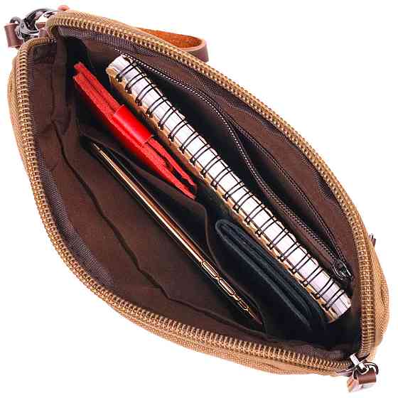 Практичная мужская барсетка из текстиля Коричневая (Vintage) Киев