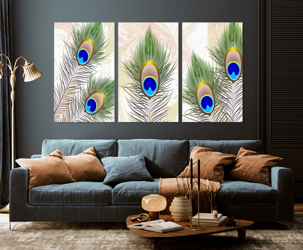 Модульная картина в гостиную / спальню   Пір`я павліна    ART-172_3A 70х130 см Киев - изображение 3