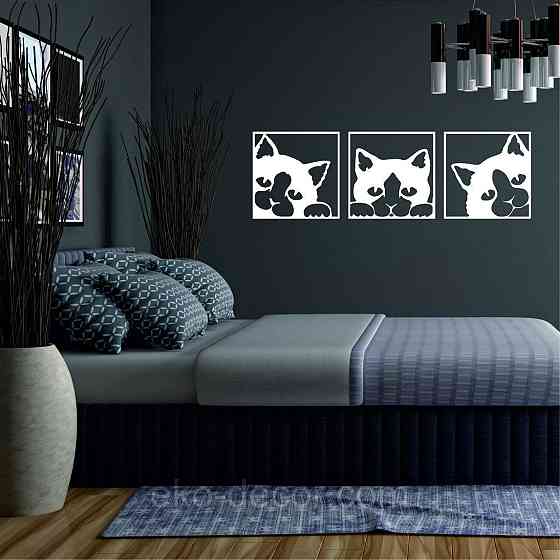 Декоративное настенное Панно «Коты» Декор на стену 50*160 см, Белый Киев