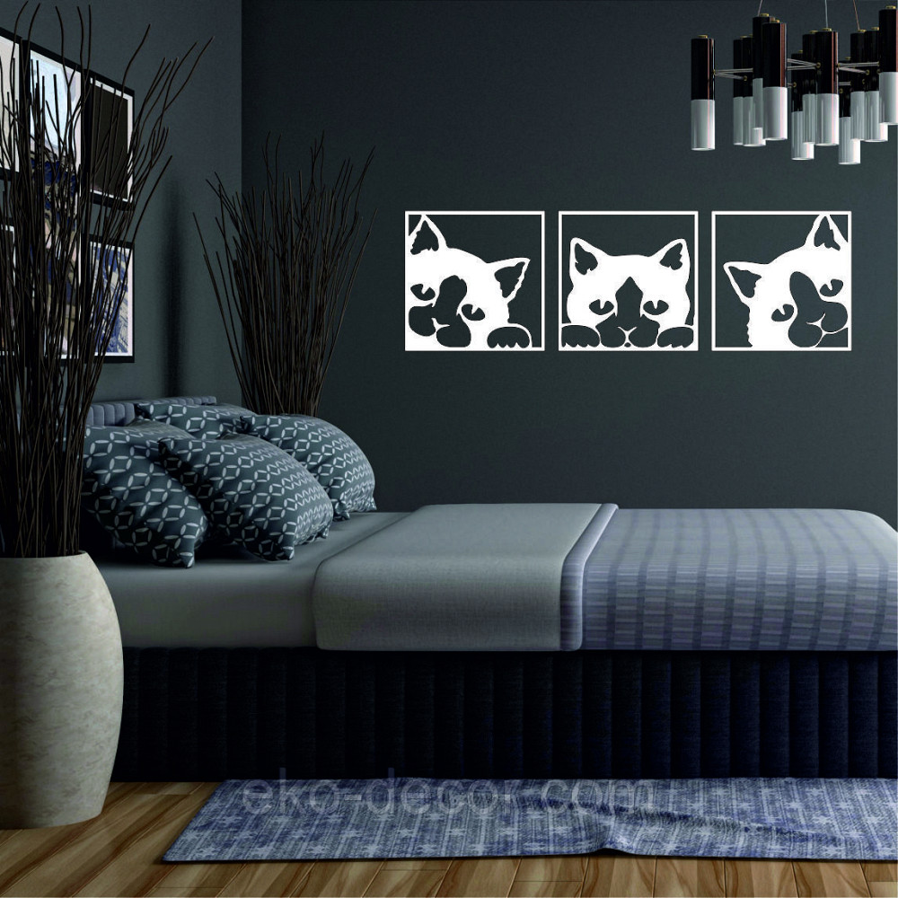 Декоративне настінне Панно «Коти» Декор на стіну 50*160 см, Білий Київ - фото 3