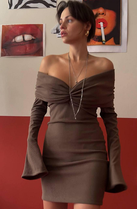 Жіноча сукня з щільного рубчика з спущеними плечами Одеса - фото 1