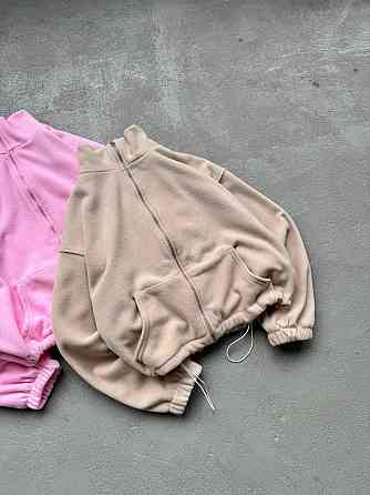 Жіноча повсякденна флісова оверсайз-зипка з кулісками двосторонній поліс фліс Бежевий Одеса